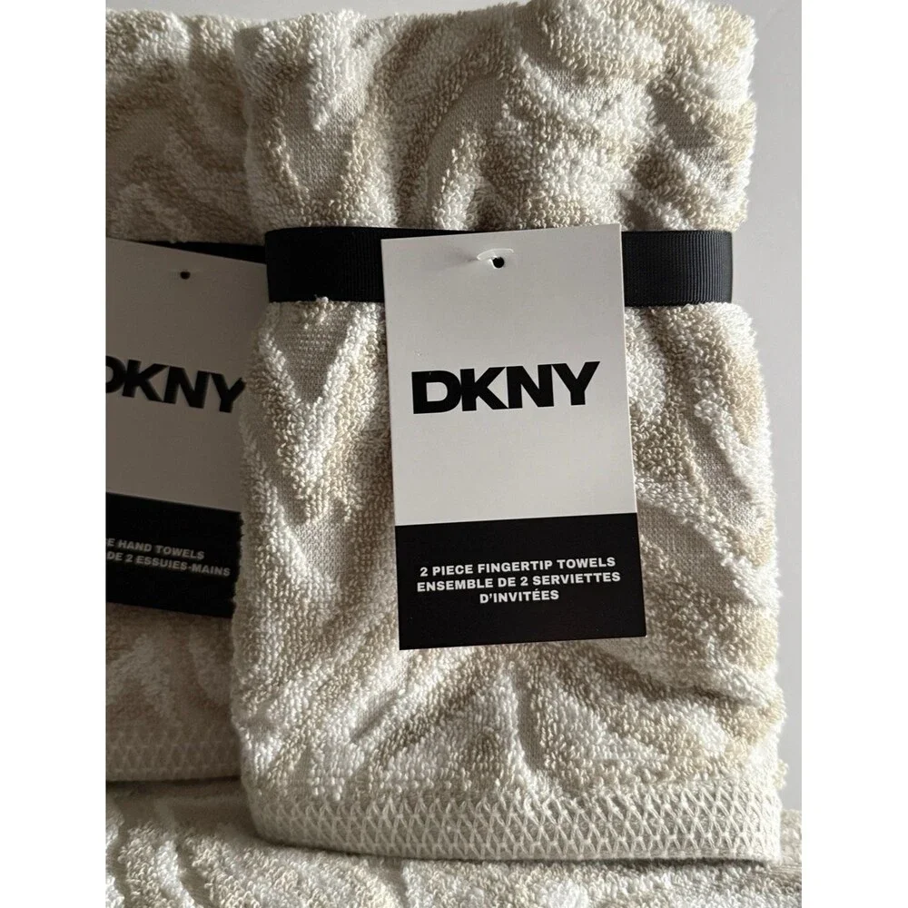 DKNY Zebra Striped 6 Pc Towel Set Beige White 2 Bath Towels 2 Hand 2 Fingertip